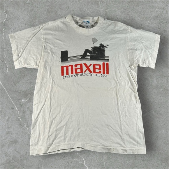 Vintage Maxell Shirt Mens Large White 90s Promo‎ Corporate Travis Scott Ad Music - Picture 1 of 9